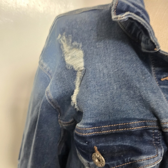 Ashley Stewart Cropped Distressed Denim Jacket Lace Up Detail In Back Sz 18/20 - Picture 7 of 11